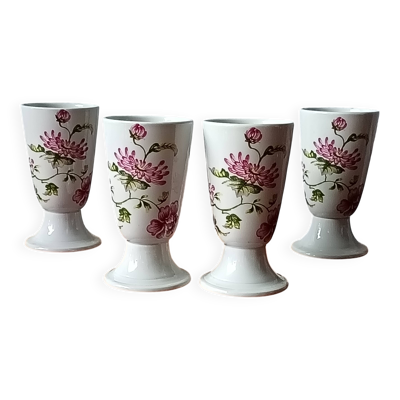 4 mazagrans vintage avec décor floral, tasses à café rustique