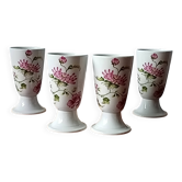 4 vintage mazagrans with floral decoration, rustic coffee cups