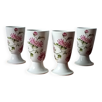 4 vintage mazagrans with floral decoration, rustic coffee cups