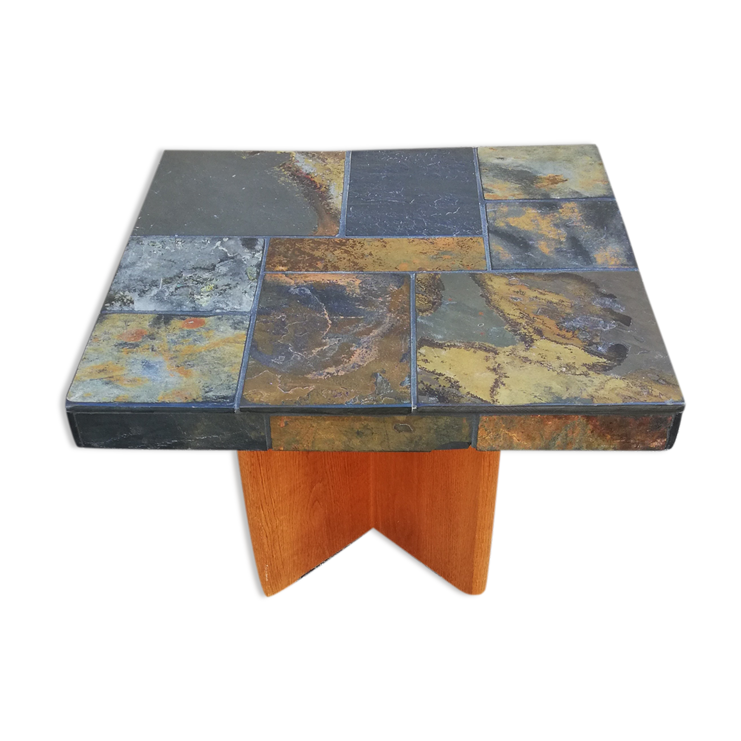 Table basse bois et pierre