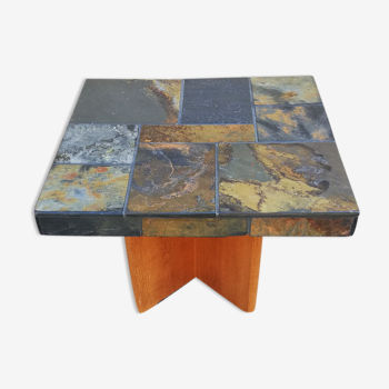 Table basse bois et pierre