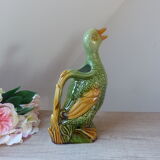 Pitcher zoomorph duck in green and yellow slip