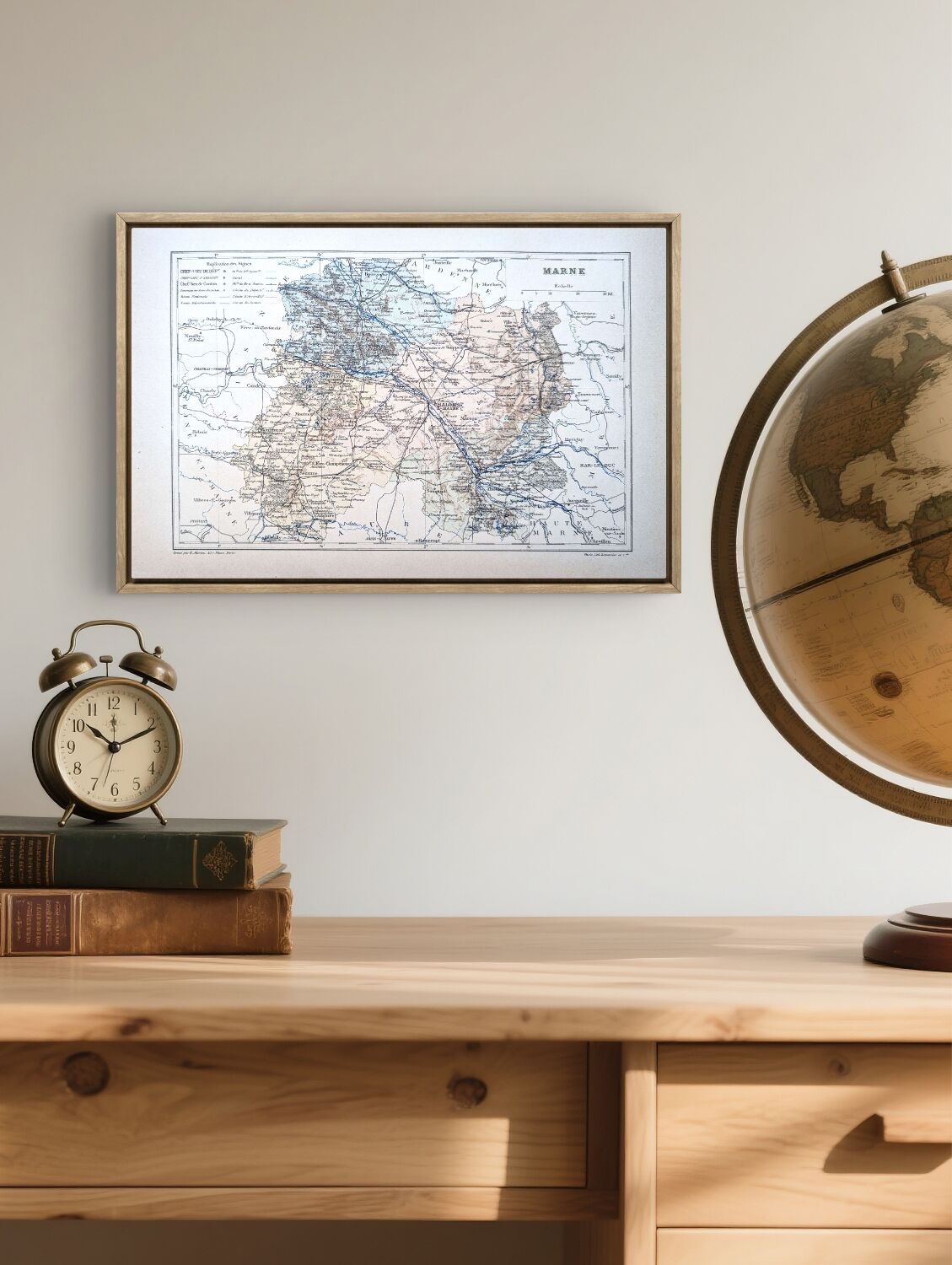 Map of the Marne, 1889. Authentic Vintage.