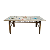 Vintage table in rattan Audoux and Minnet and ceramics Chassin 1950