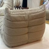 Togo Ligne Roset armchair by Michel Ducaroy in mocha, taupe, and beige bouclette