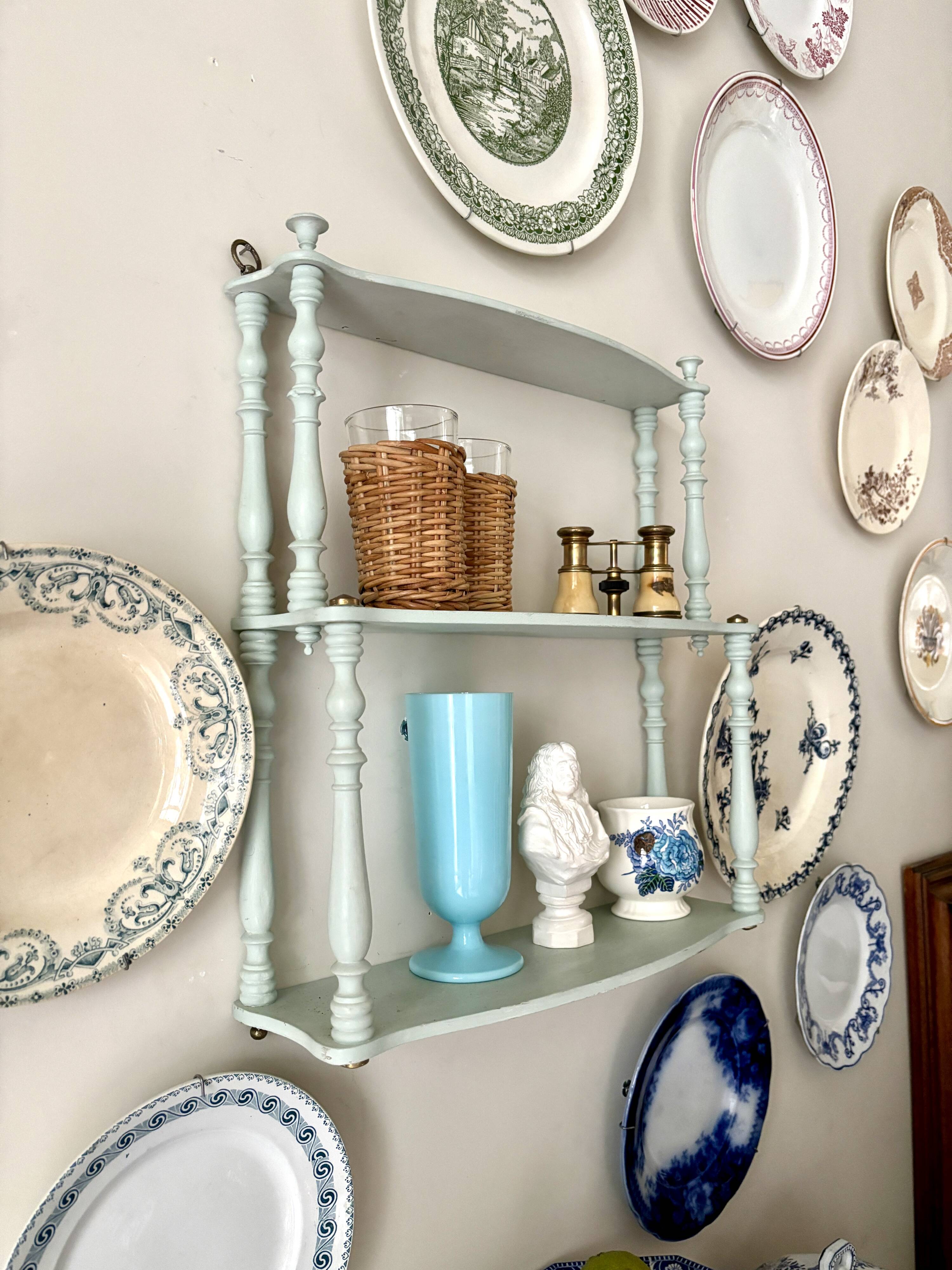 Étagère murale 3 tablettes en bois bleu ciel