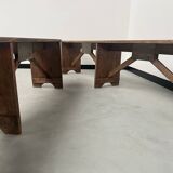 Pair of pine farm benches, 1950s