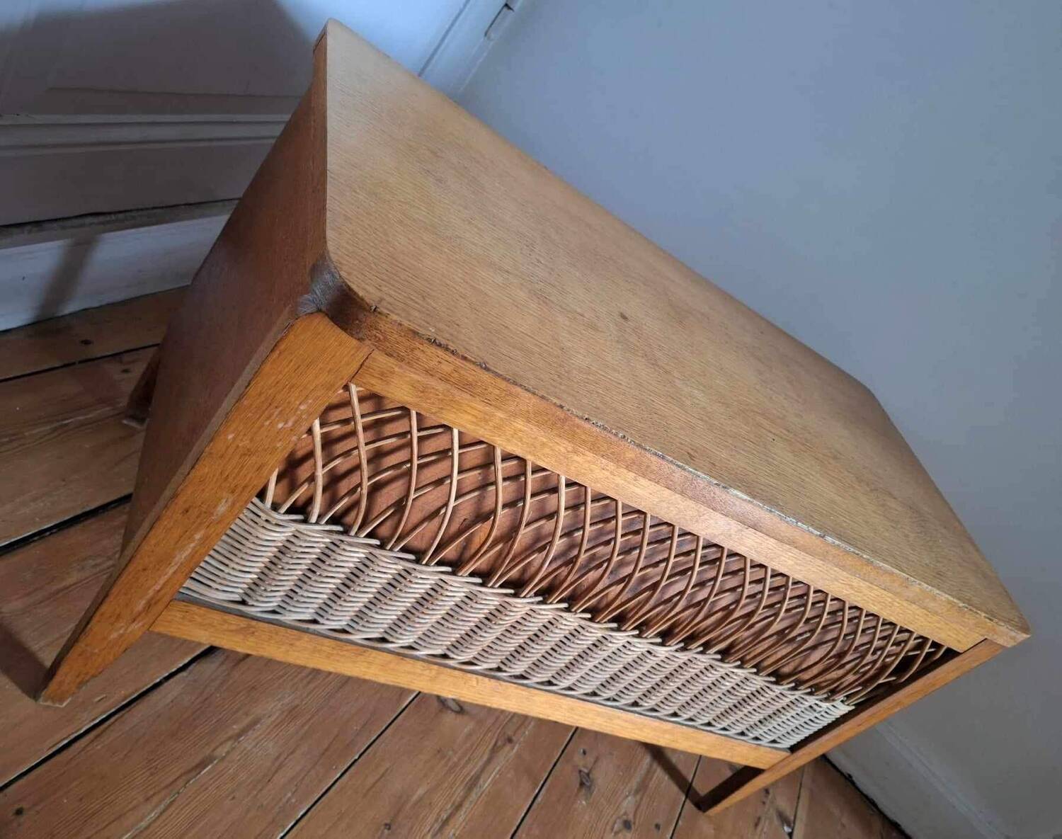 Large vintage rattan chest, retro wicker decoration