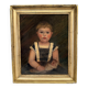 Oil on canvas 19th century young child carrying his cat gilded frame