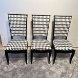 Art Deco High Back Black Lacquered Dining Chairs, France, 1930s, Set of 6