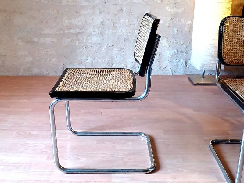 Pair of B32 Cesca chairs by Marcel Breuer, designed in 1987, stamped