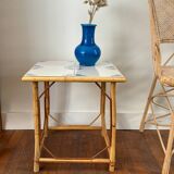 Rattan and ceramic tile table