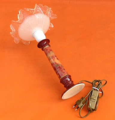 Lamp in marbled ceramic and polylobe glass lampshade
