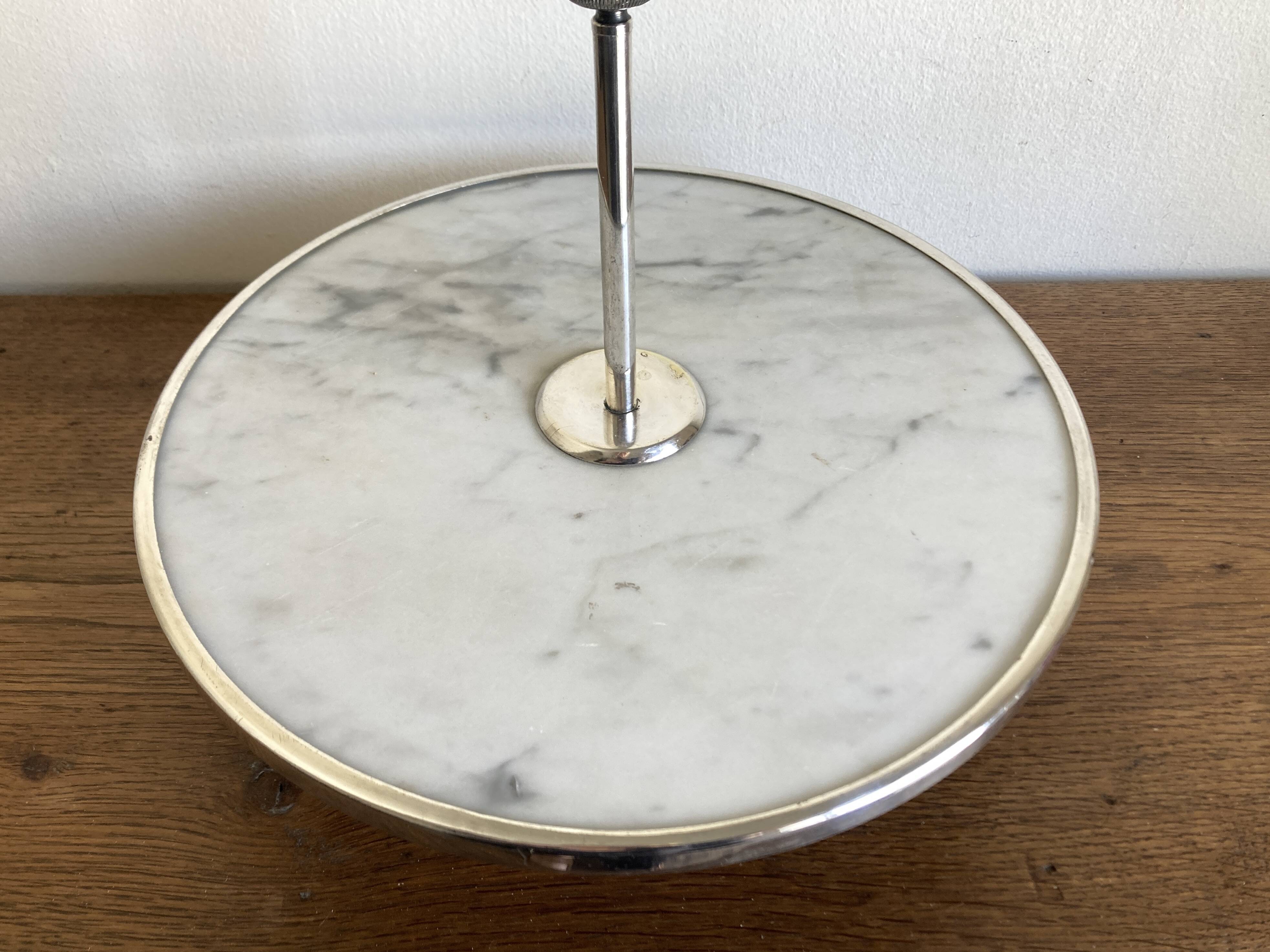 Silver-plated rotating platter and white marble pastry stand 1960 neoclassical
