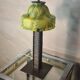 wrought and hammered iron lamp 1900 a30 with glass paste tulip, yellow and green 34x16