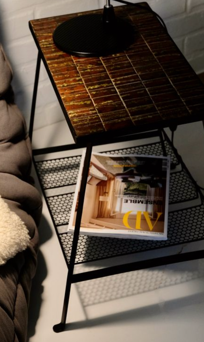 selette side table in ceramic and metal, 1950