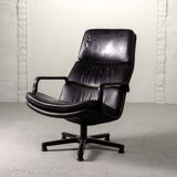 Artifort Dutch Design Black Leather Swivel Lounge Chair, F-Serie, 1960s