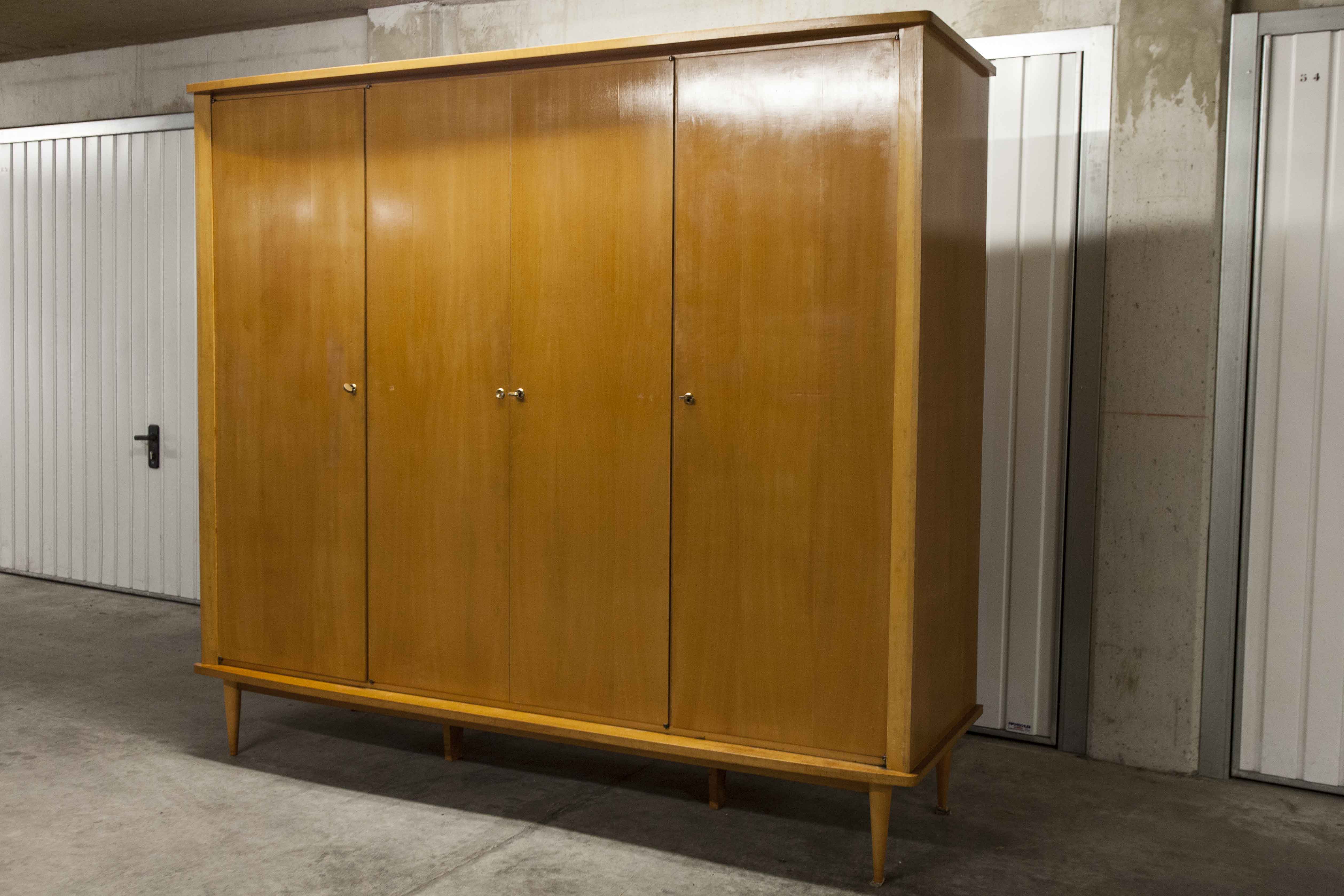 Scandinavian wardrobe 1960 honey color 4 doors L 205 cm