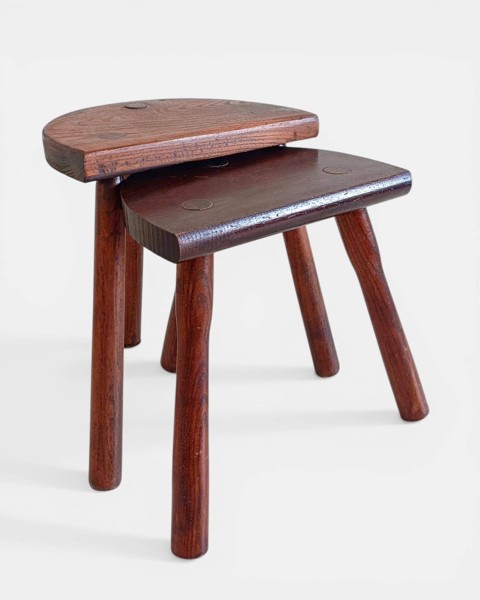 Antic Rustic Wabisabi Tripod Wooden Stools/ Accent Tables, France, Early 20th-C.