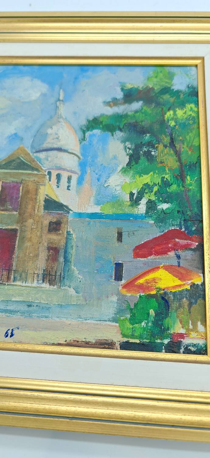 Oil on canvas by Gino Milani "view of the Basilica of the Sacred Heart in Montmartre"