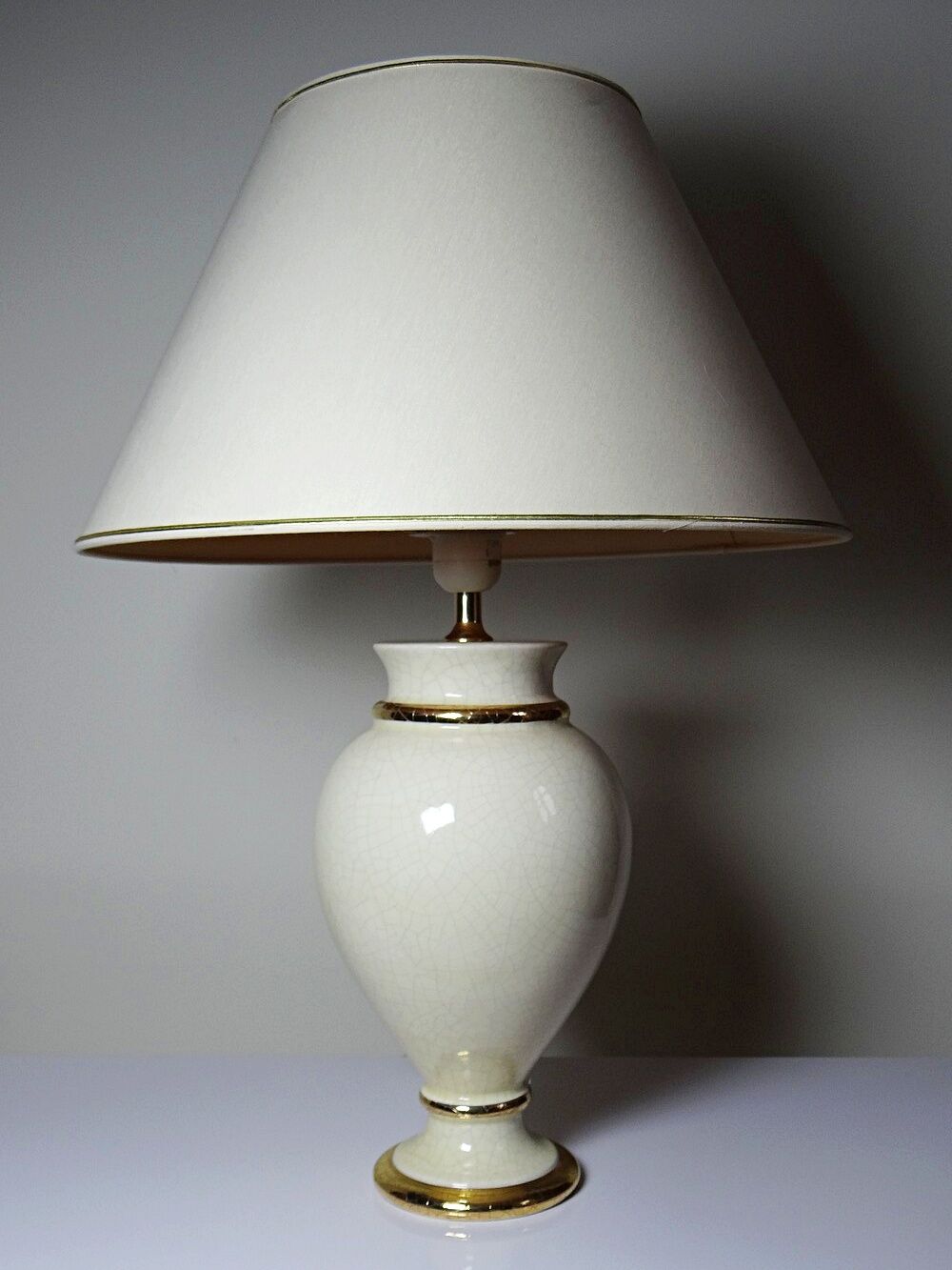 Ivory crackled earthenware lamp, attributed to Le Dauphin, 1980s-90s.