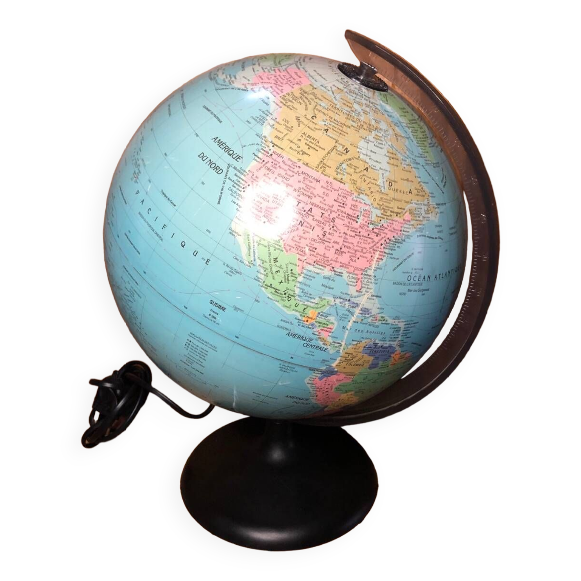 Old world map terrestrial globe sudime météore made in france vintage
