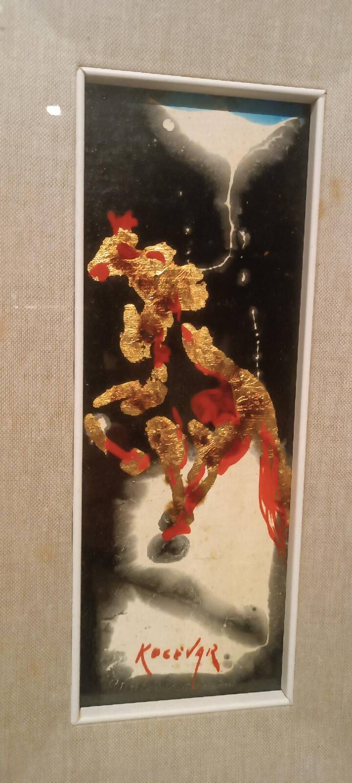Abstract painting of a horse - gold leaf and enamel - Kocevar, 1970s