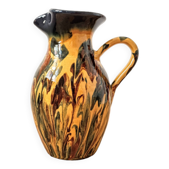 Large pitcher in very colorful flamed stoneware