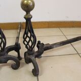 Pair of chenet in iron and bronze modernist