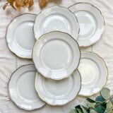 7 Vintage White and Gold Porcelain SPF Dinner Plates – Geometric