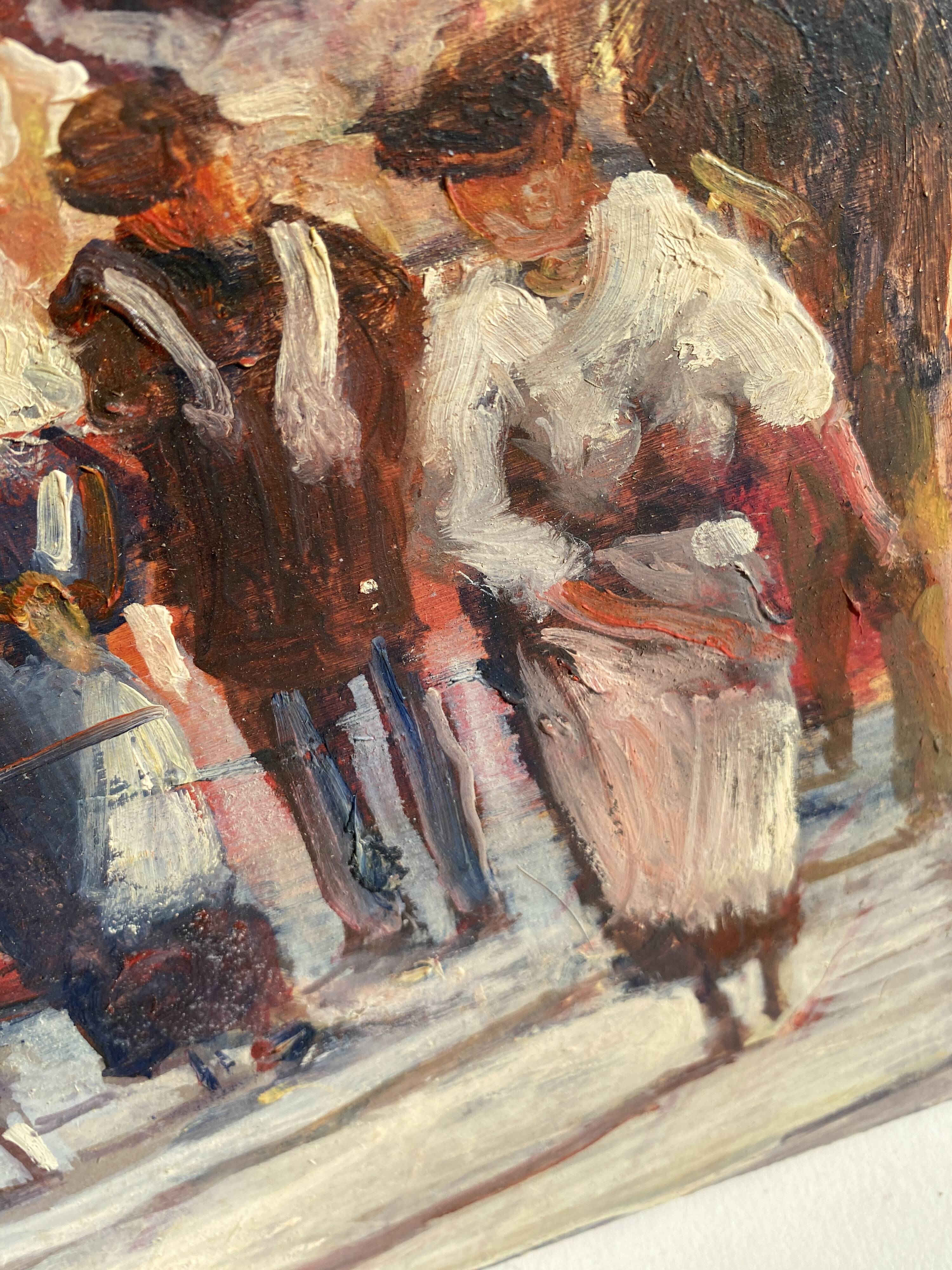 Oil painting “Sicilian procession” 1960, wooden frame and glass