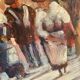 Huile « procession sicilienne « 1960, cadre bois et vitre