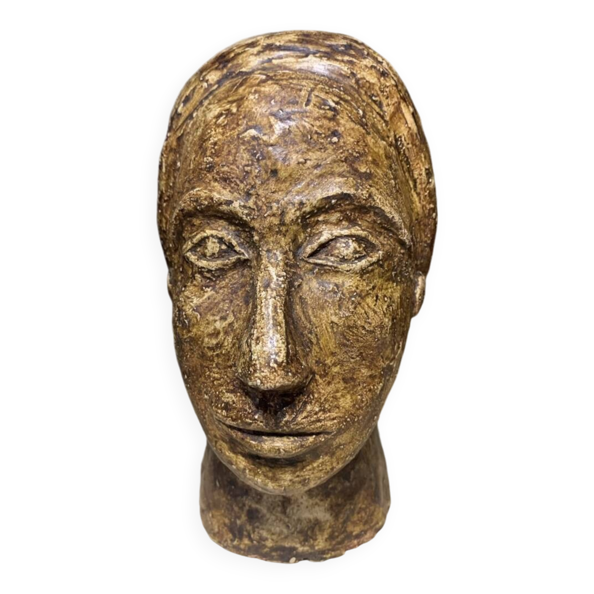 Brutalist head in varnished plaster