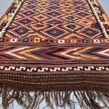 Vintage Afghan Tribal Kilim Wool Rug 390x185 cm Red, Orange, Brown, Black Large