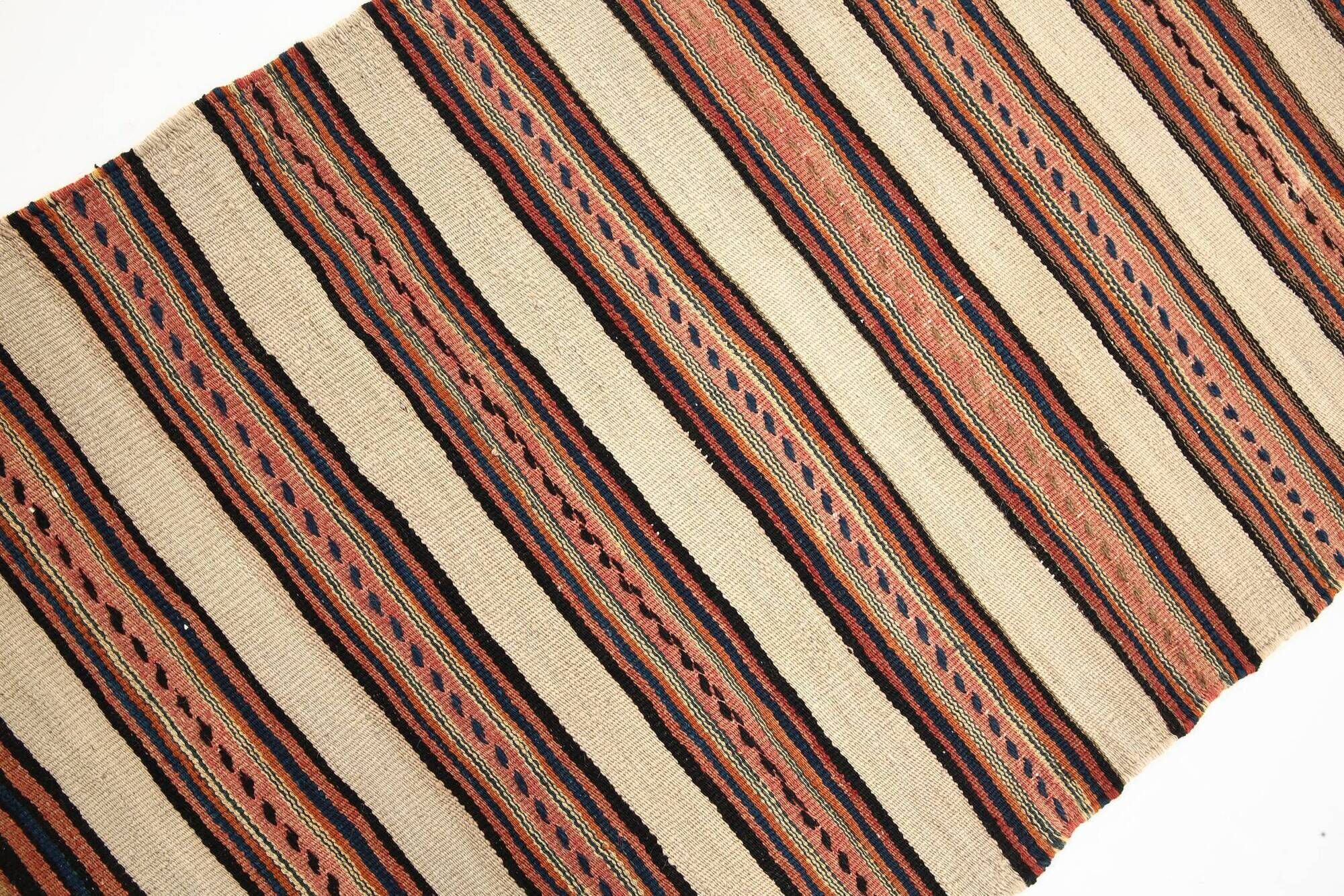 Vintage Kilim Strié Crème & Terracotta, Petit Tapis Boho 104x64 cm