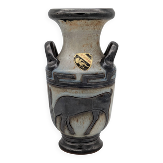 Roger Guérin (Bouffioulx) - Art Deco Vase Salt Glaze - Antelope Decor - 1930