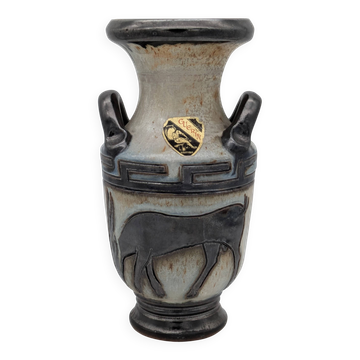 Roger Guérin (Bouffioulx) - Art Deco Vase Salt Glaze - Antelope Decor - 1930