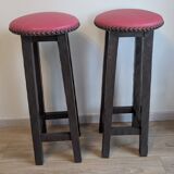 Set of 6 wooden bar stools — bistro style & distressed wood