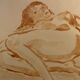Signed painting monochrome watercolor female portrait "reclining study"