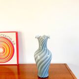 large vase in blue and white opaline Murano style 60s-70s