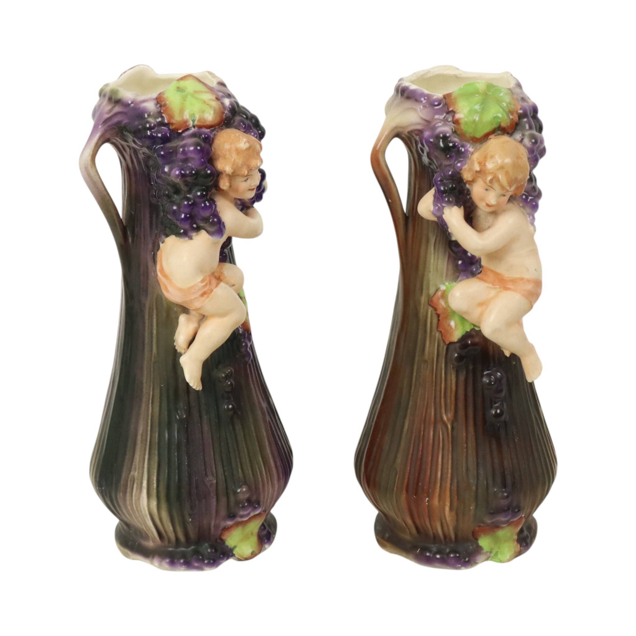 Art Nouveau Vases Putti Cherub Amphora Style Pottery