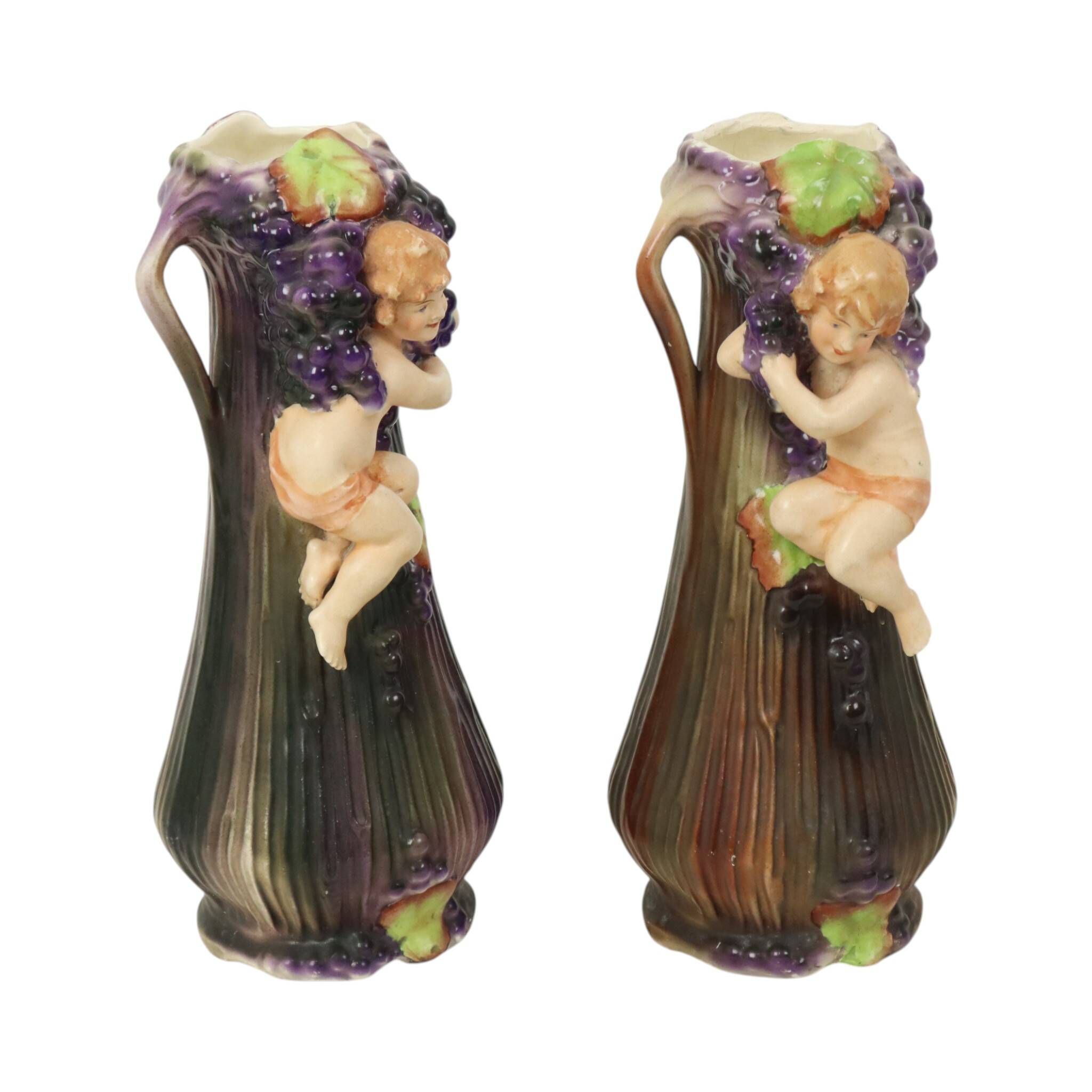 Art Nouveau Vases Putti Cherub Amphora Style Pottery