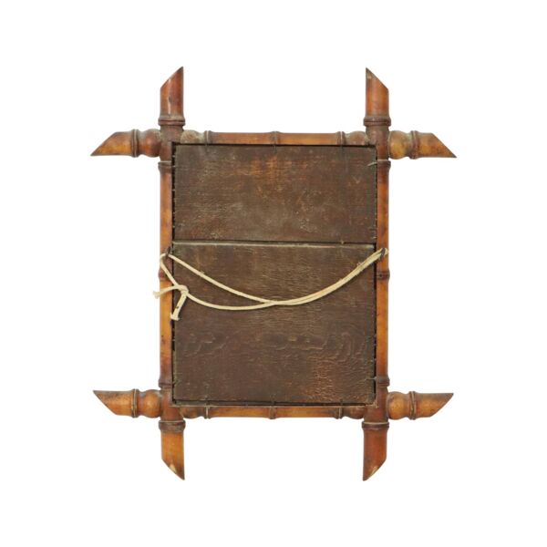 Miroir ancien en bois imitation bambou France 45x39cm