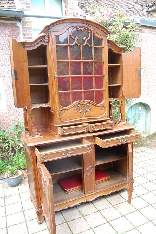 Buffet deux corps Napoléon III en noyer fin du 19e siècle