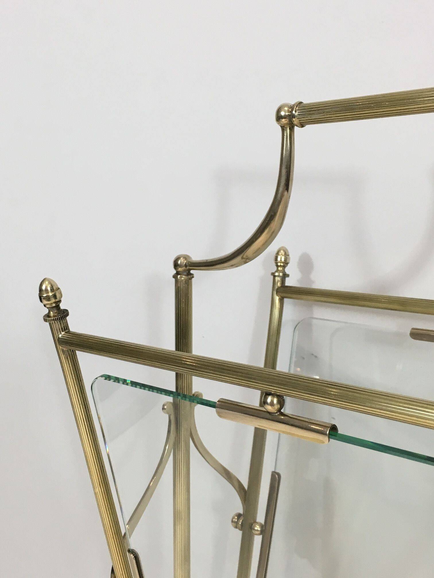 Brass and Transparent Glass Magazine Rack by Maison Jansen