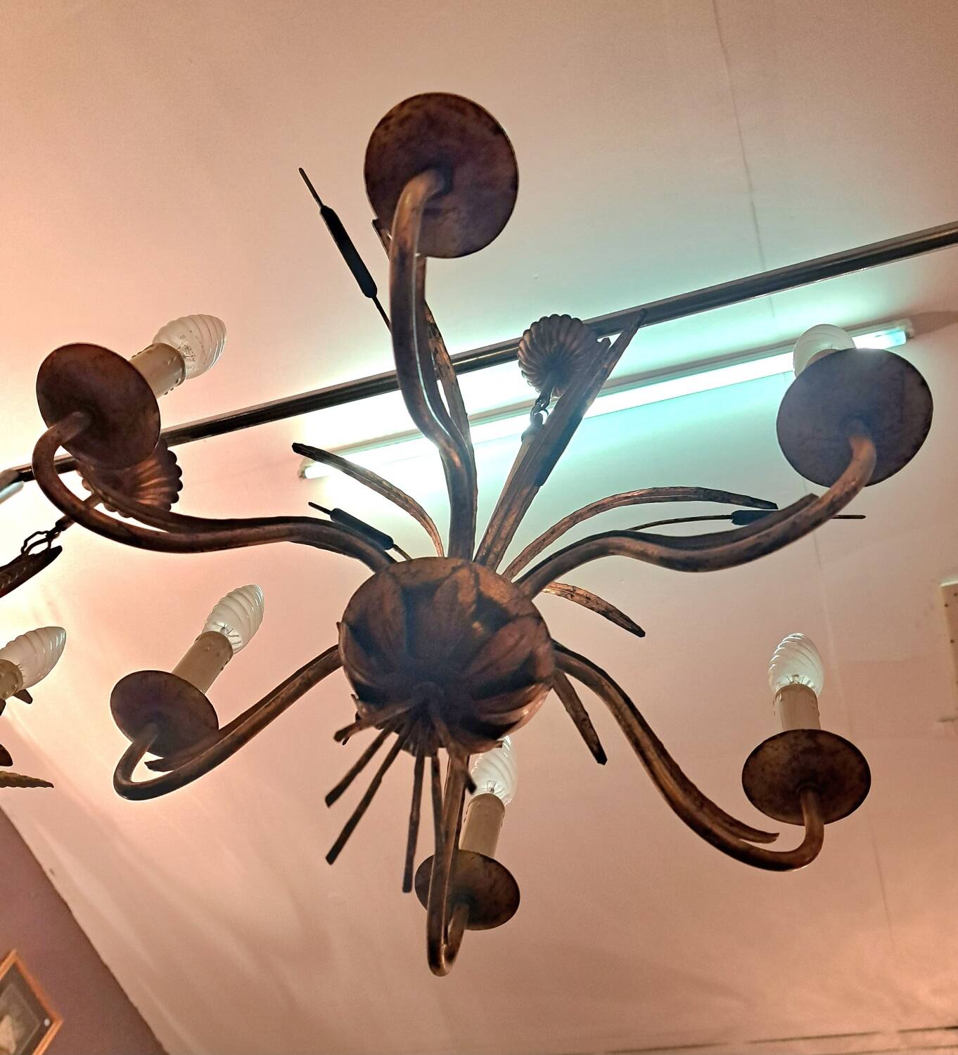 Gold metal reed chandelier