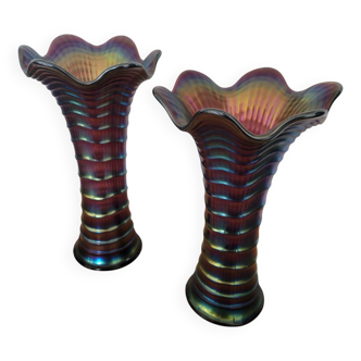 Pair of Imperial vases in iridescent glass