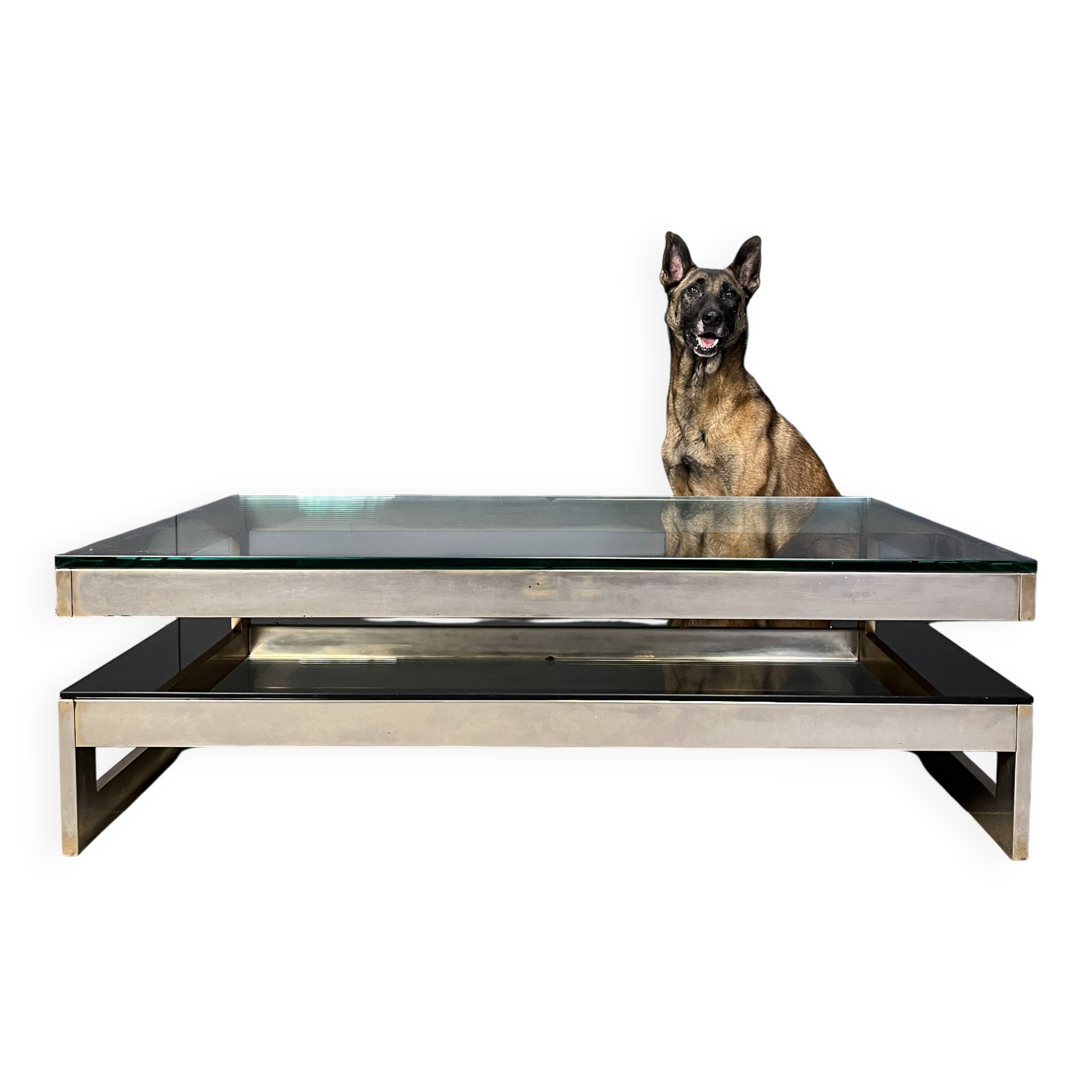 Vintage two-tiered coffee table in 23kt belgochrome, 1970s