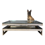 Vintage two-tiered coffee table in 23kt belgochrome, 1970s