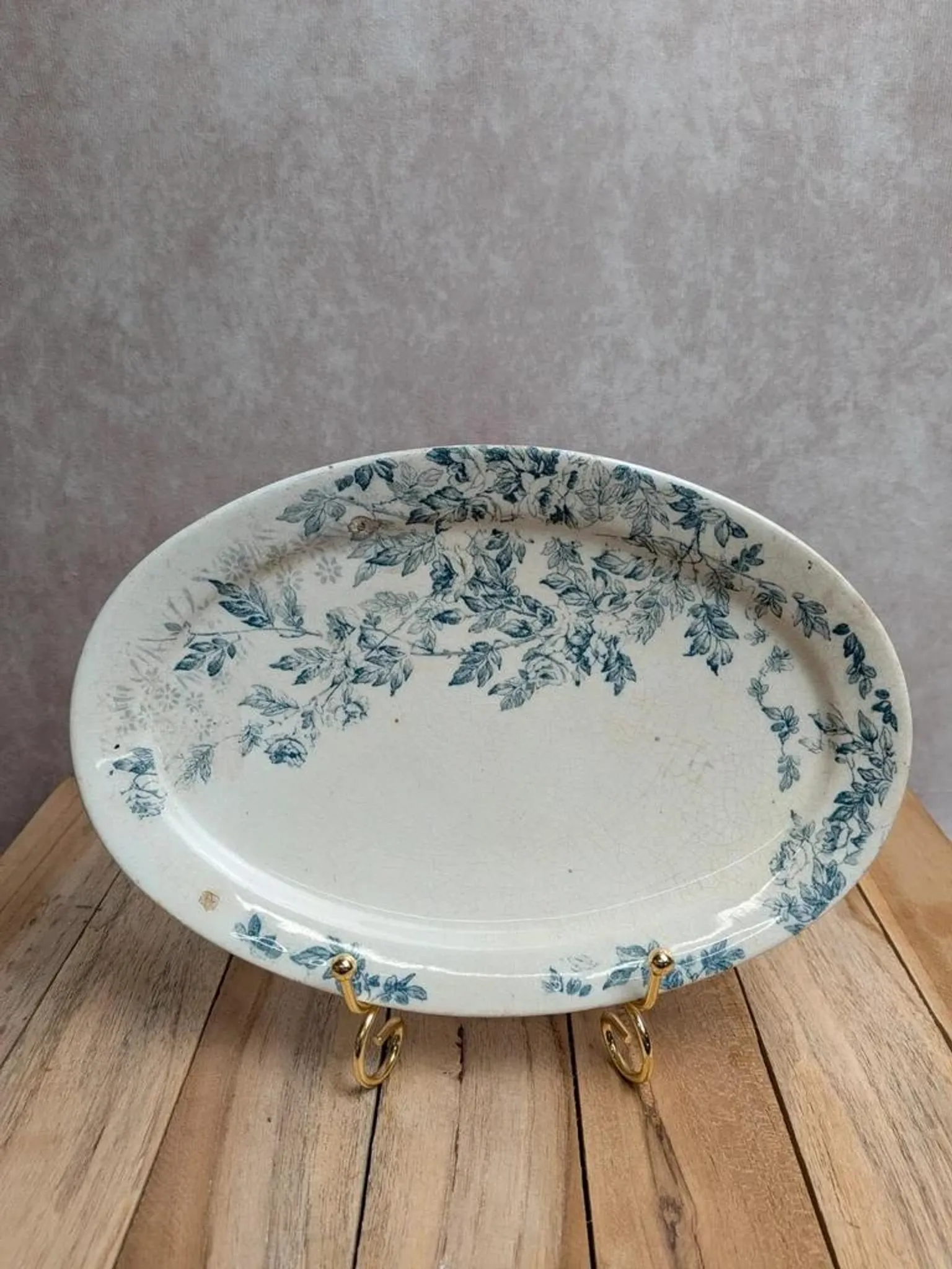 Old Ravier Iron Earth Creil-Montereau – Blue floral decoration